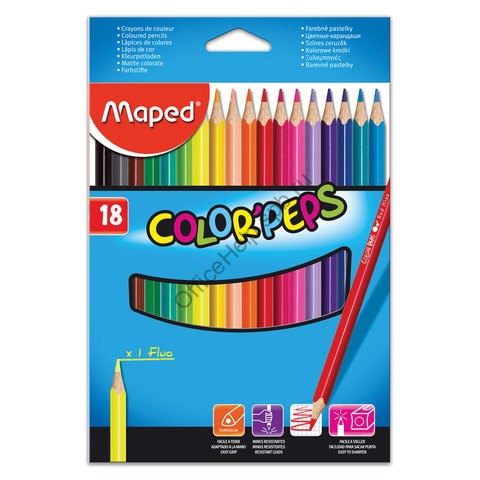 Карандаши цветные MAPED (Франция) "Color Pep's", 18 цветов, трехгранные, заточенные, европодвес, 183218