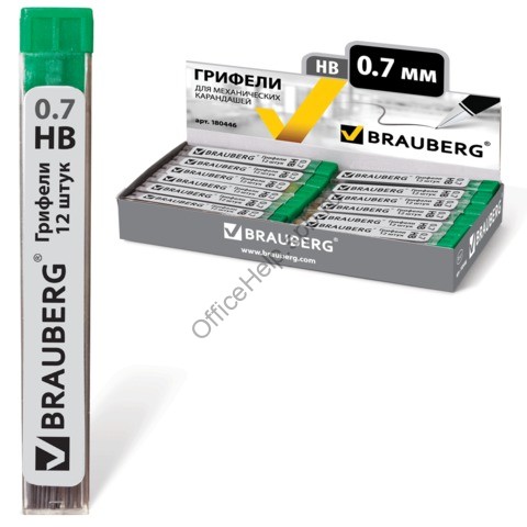 Грифели запасные BRAUBERG, КОМПЛЕКТ 12 шт., "Hi-Polymer", HB, 0,7 мм, 180446