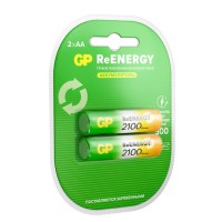 Батарейки аккумуляторные GP ReEnergy Ni-Mh пальчиковые КОМПЛЕКТ 2 шт AA (HR6) 2000 mA, 210AAHCRGY-2CRC